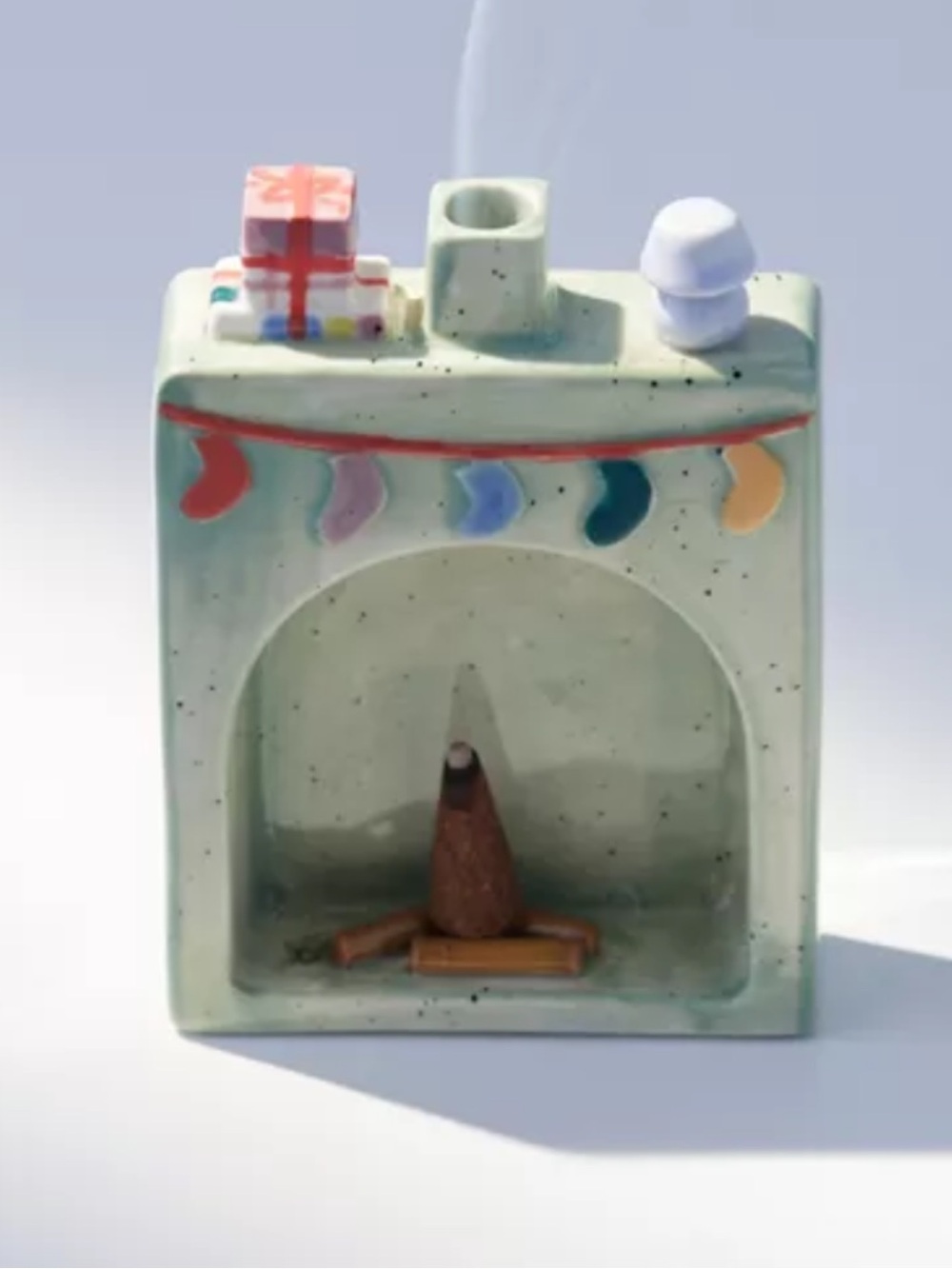 Urban Outfitters Christmas Fireplace Incense Cone Holder Green Mantel Holiday
